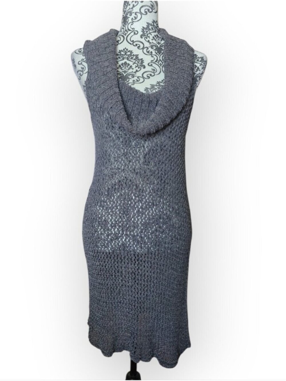 Sarah Pacini Open Knit Linen Cotton Blend Sleeveless Cowl Neck Dress One Size